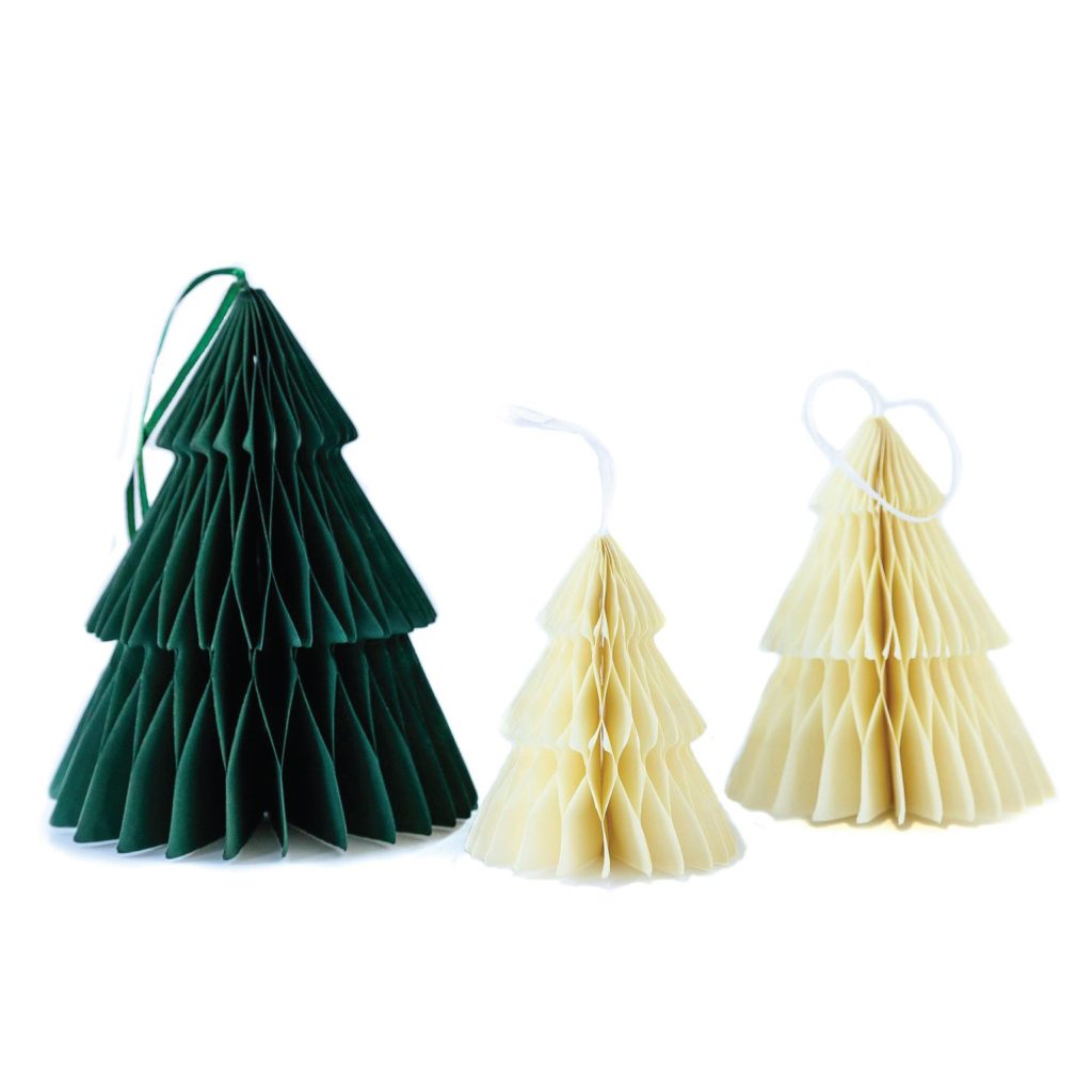 Green & Cream Christmas Tree Honeycomb Paper Centerpieces 3ct