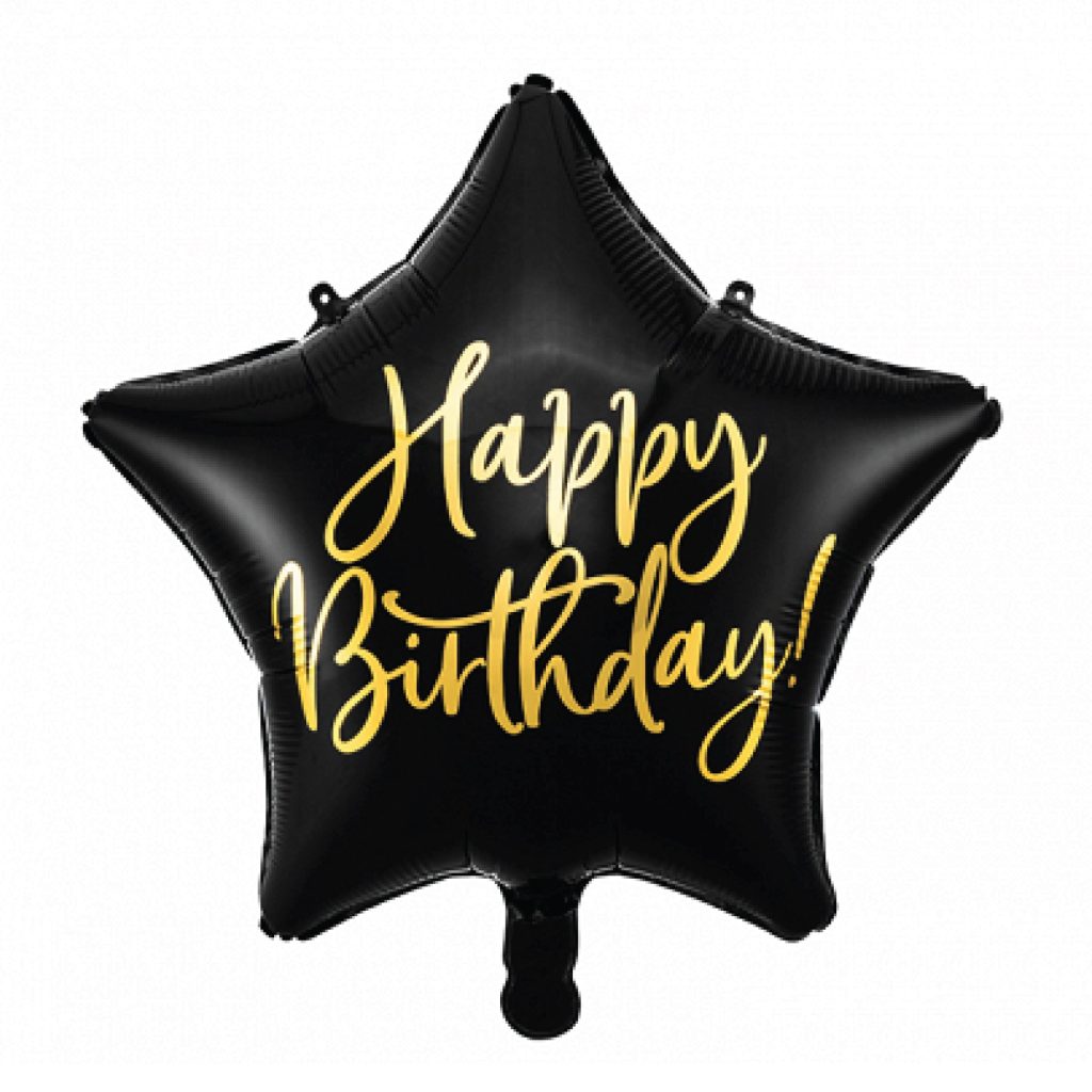 Black Happy Birthday Star Balloon 15.5in