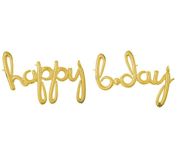 Gold Happy B-Day Cursive Letter Balloon