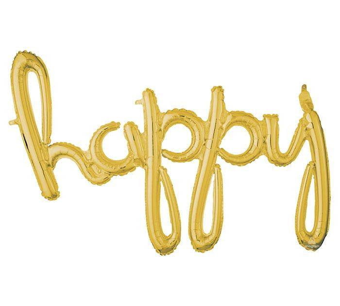 Gold Happy Cursive Letter Balloon 39in