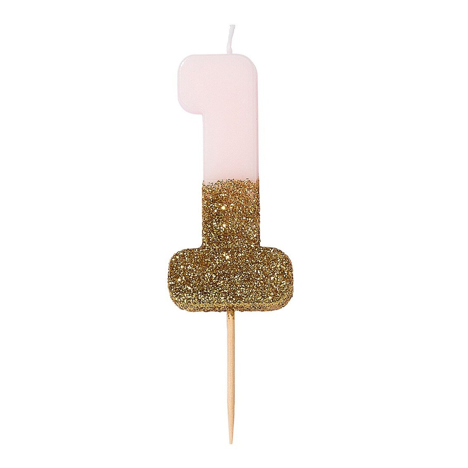 Pink & Gold Glitter Number 1 Birthday Candle