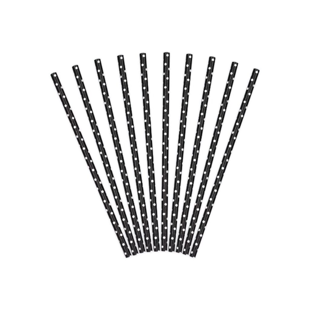 Black Polka Dot Paper Straws 10ct