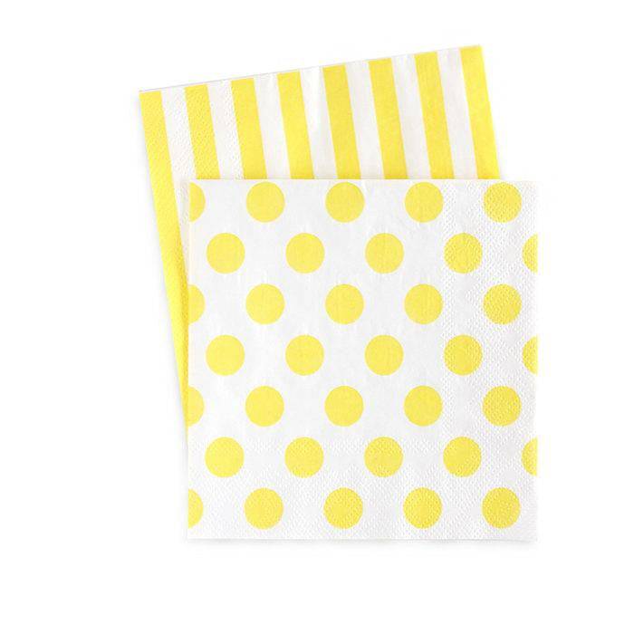 Yellow & White Striped Polka Dot Dessert Napkins 20ct