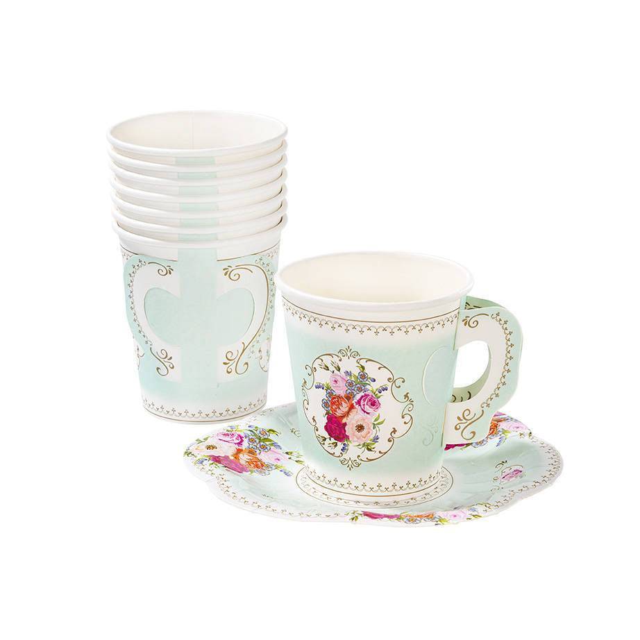 Floral Paper Teacups & Saucers Set 12ct