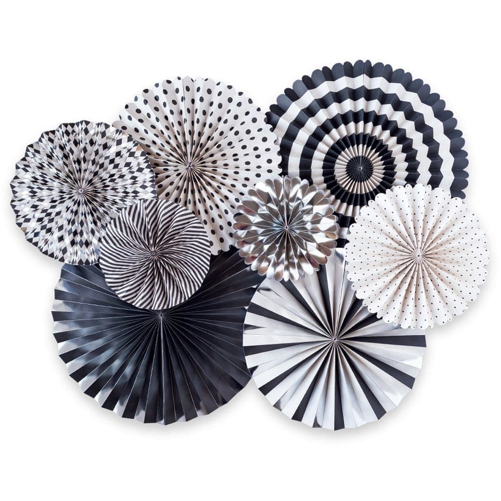 Black, White & Silver Party Fans 8ct