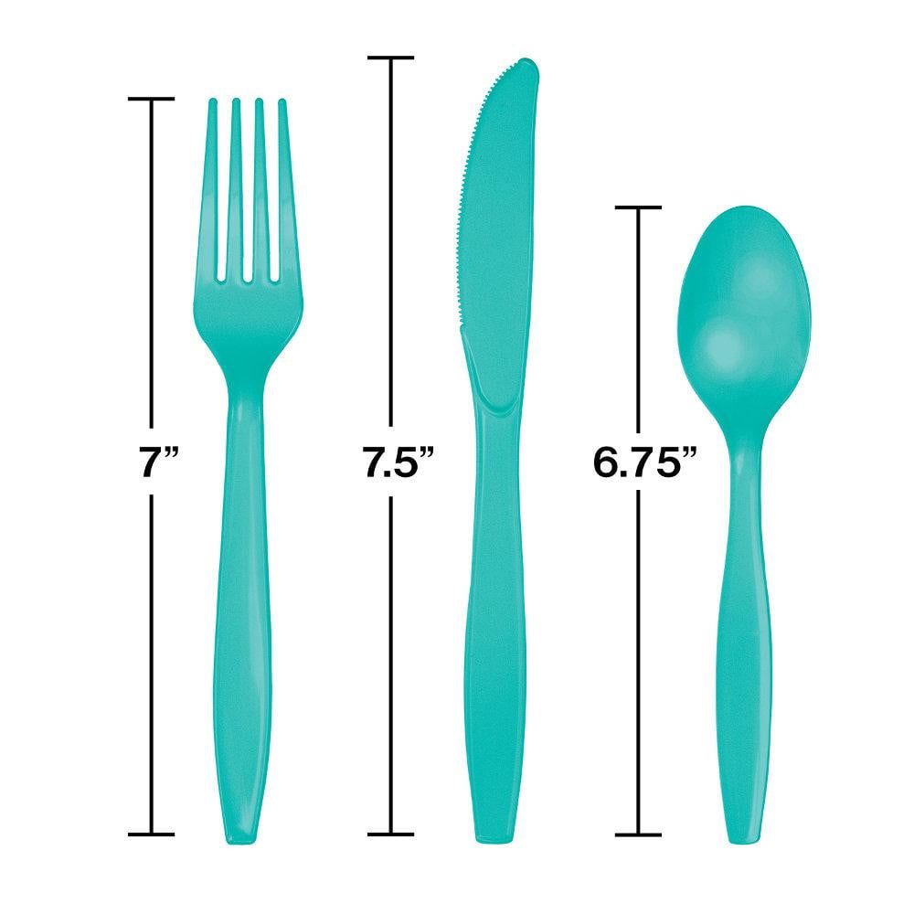 Teal Blue Plastic Cutlery Set For 8