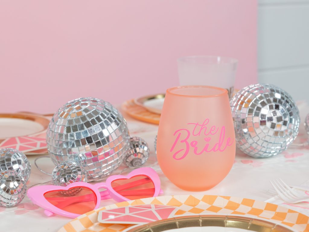 Pink The Bride Acrylic Stemless Wine Glass 12oz