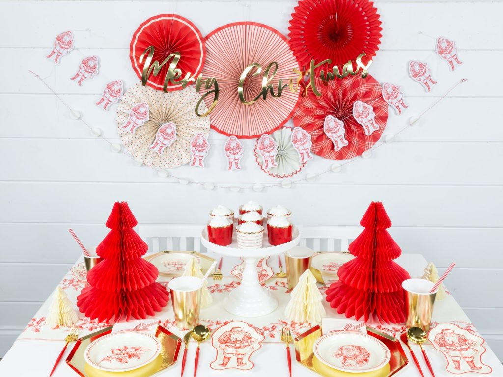 Red Christmas Tree Honeycomb Paper Centerpiece 12in