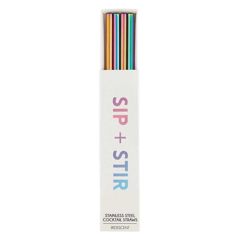 Iridescent Rainbow Metal Cocktail Straws 4ct