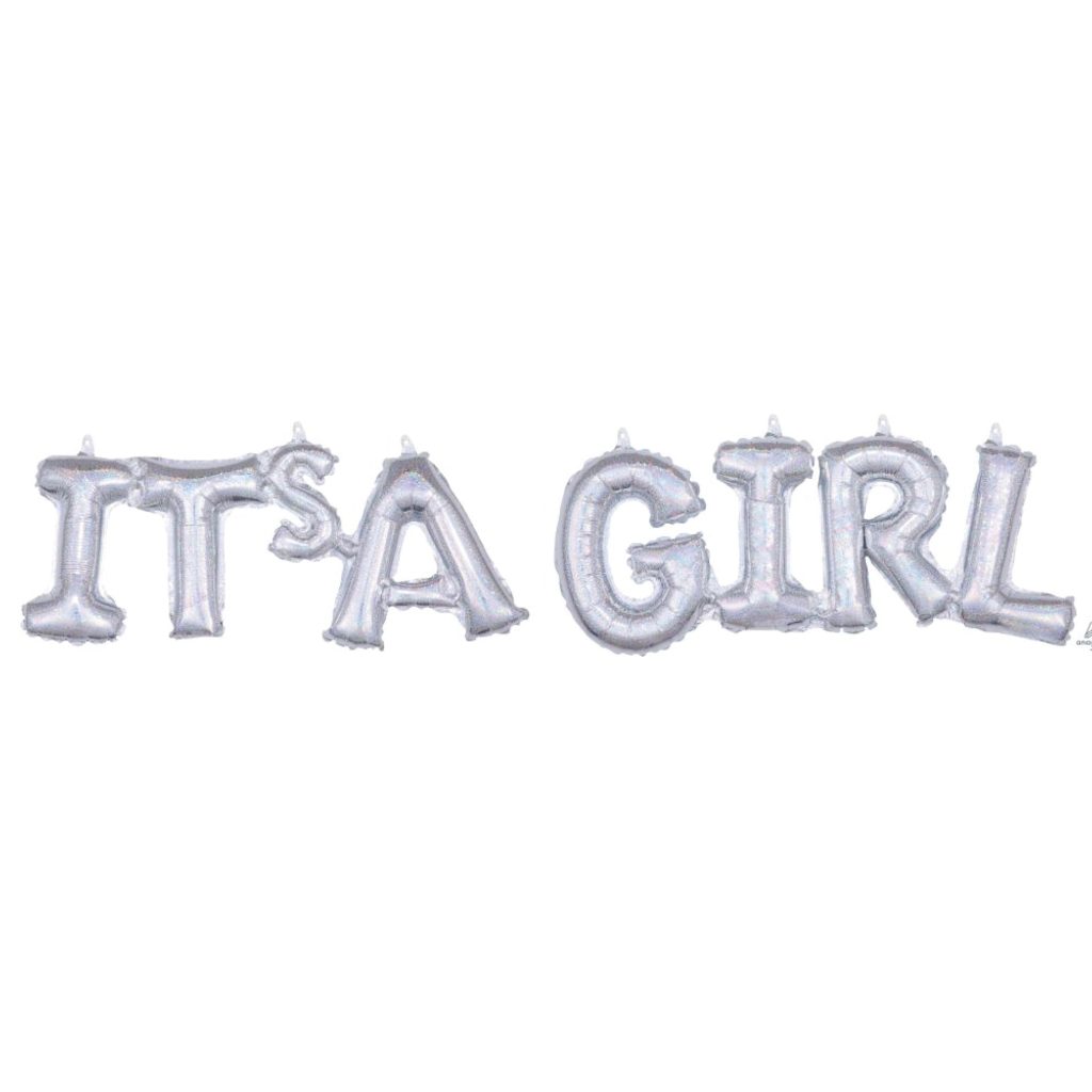 Silver It’s A Girl Letter Balloon Banner 42″