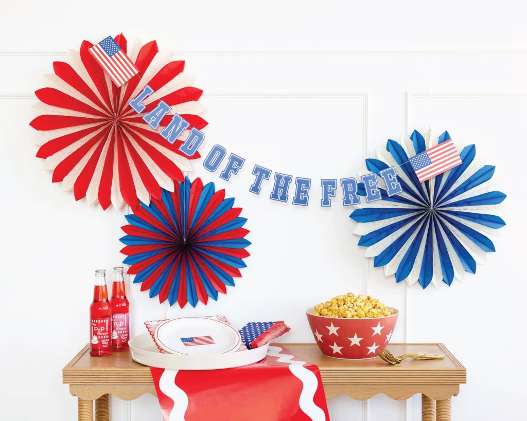 Red, White, & Blue Paper Fan Decorations 3ct