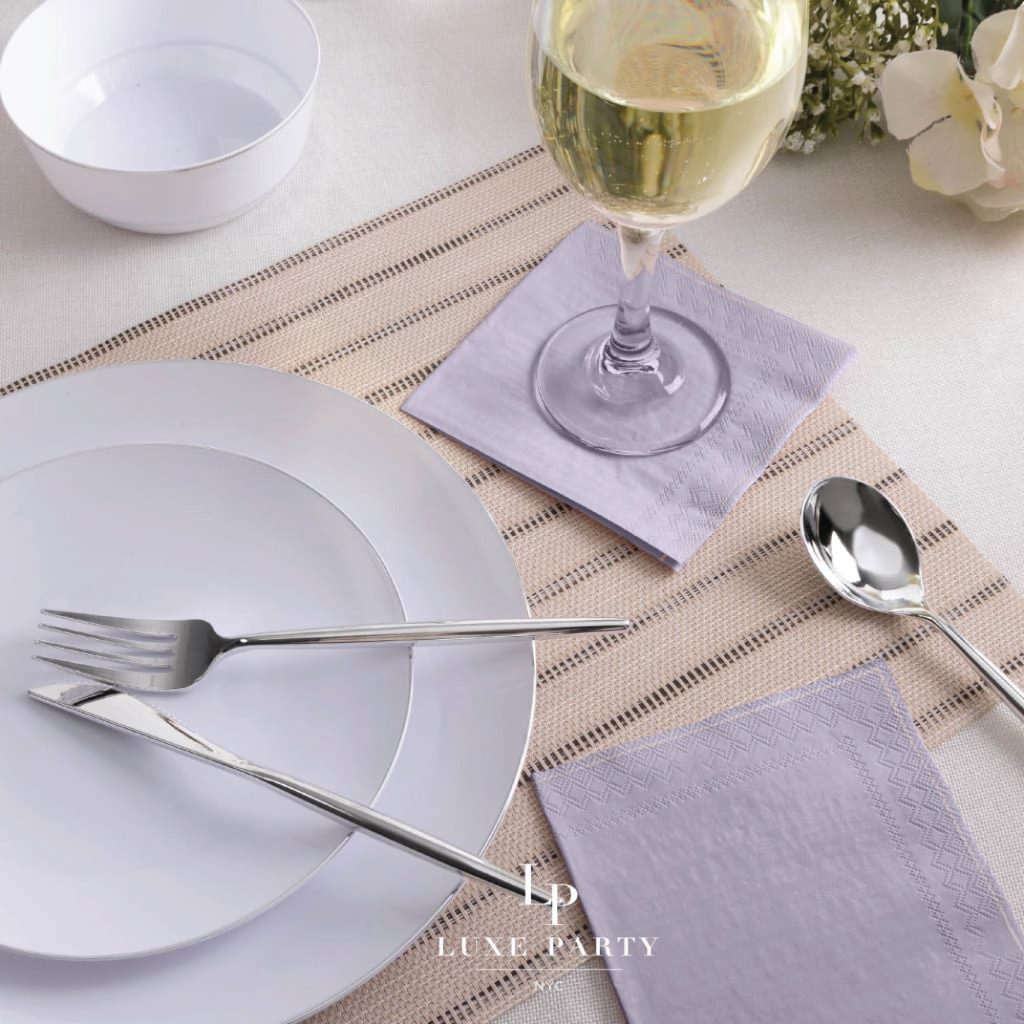 Lavender & Silver Stripe Dessert Napkins 20ct