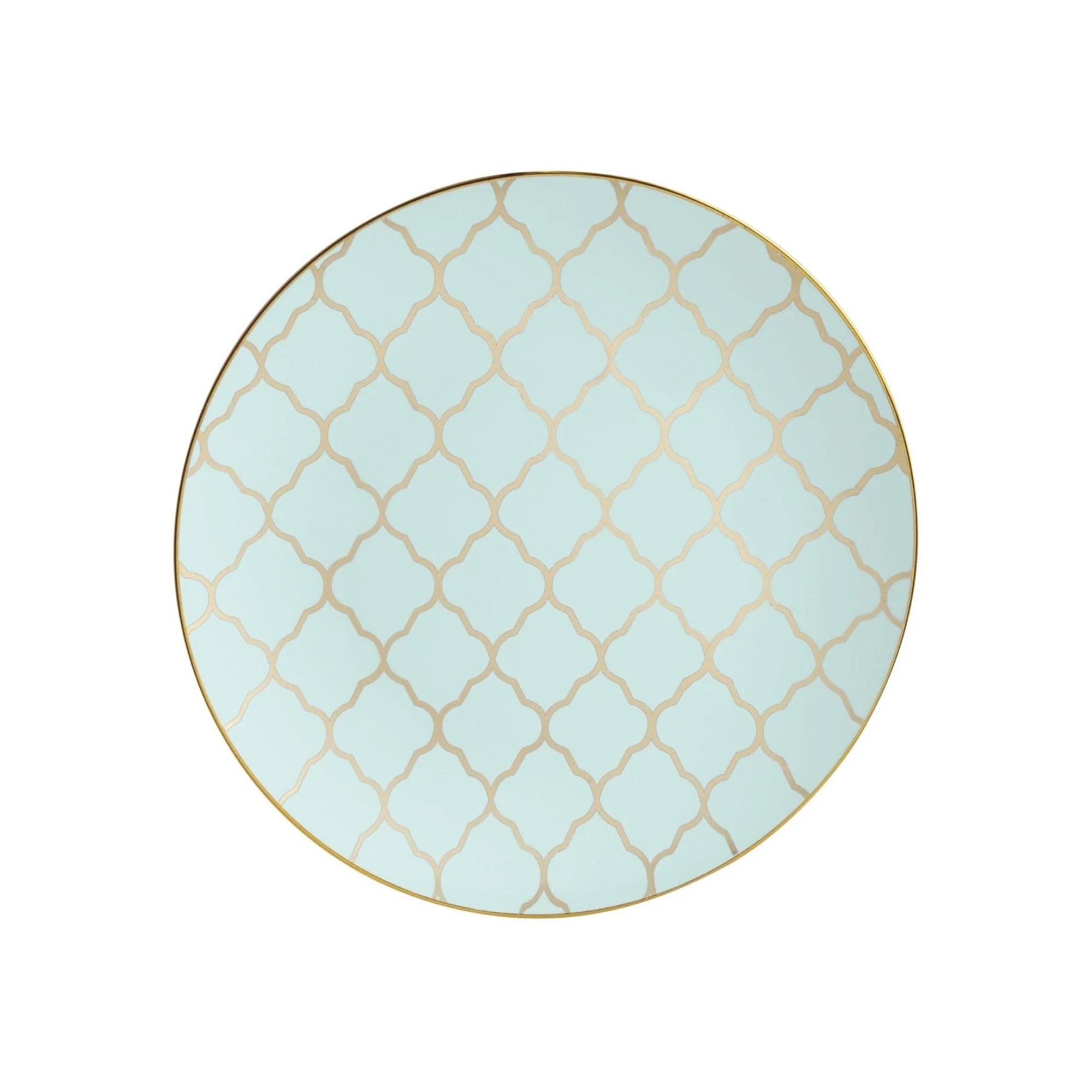 Light Mint Blue & Gold Lattice Plastic Dessert Plates 10ct