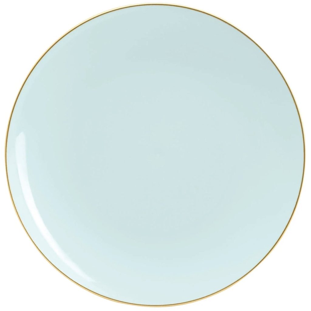 Light Mint Blue With Gold Rim Plastic Dinner Plates 10ct