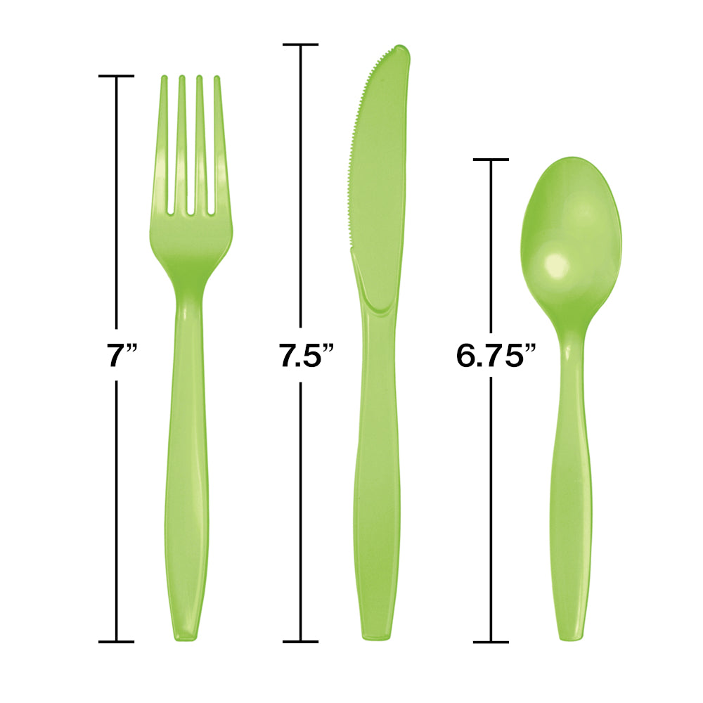 Lime Green Plastic Cutlery Set For 8