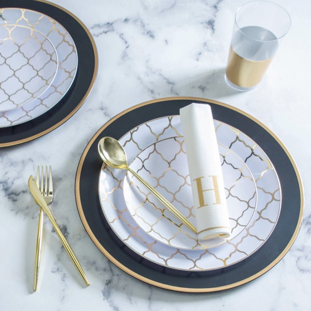 Modern Gold Plastic Cutlery Set For 10