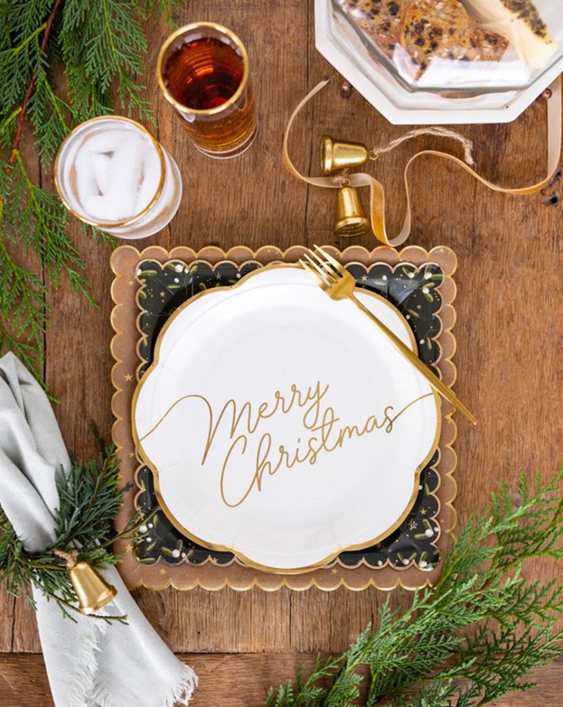 Gold Merry Christmas Script Lunch Plates 8ct