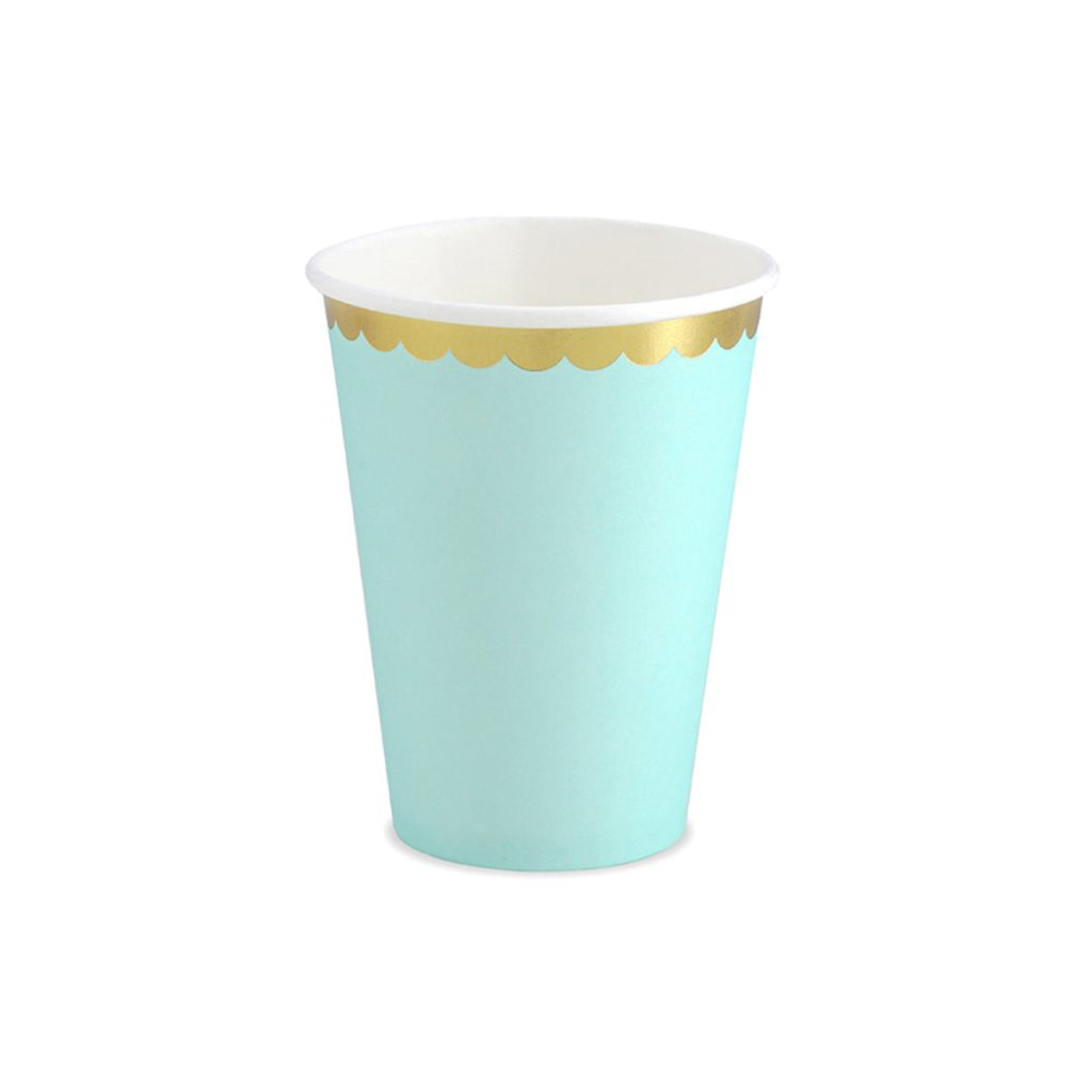 Mint Green & Gold Scalloped Paper Cups 6ct