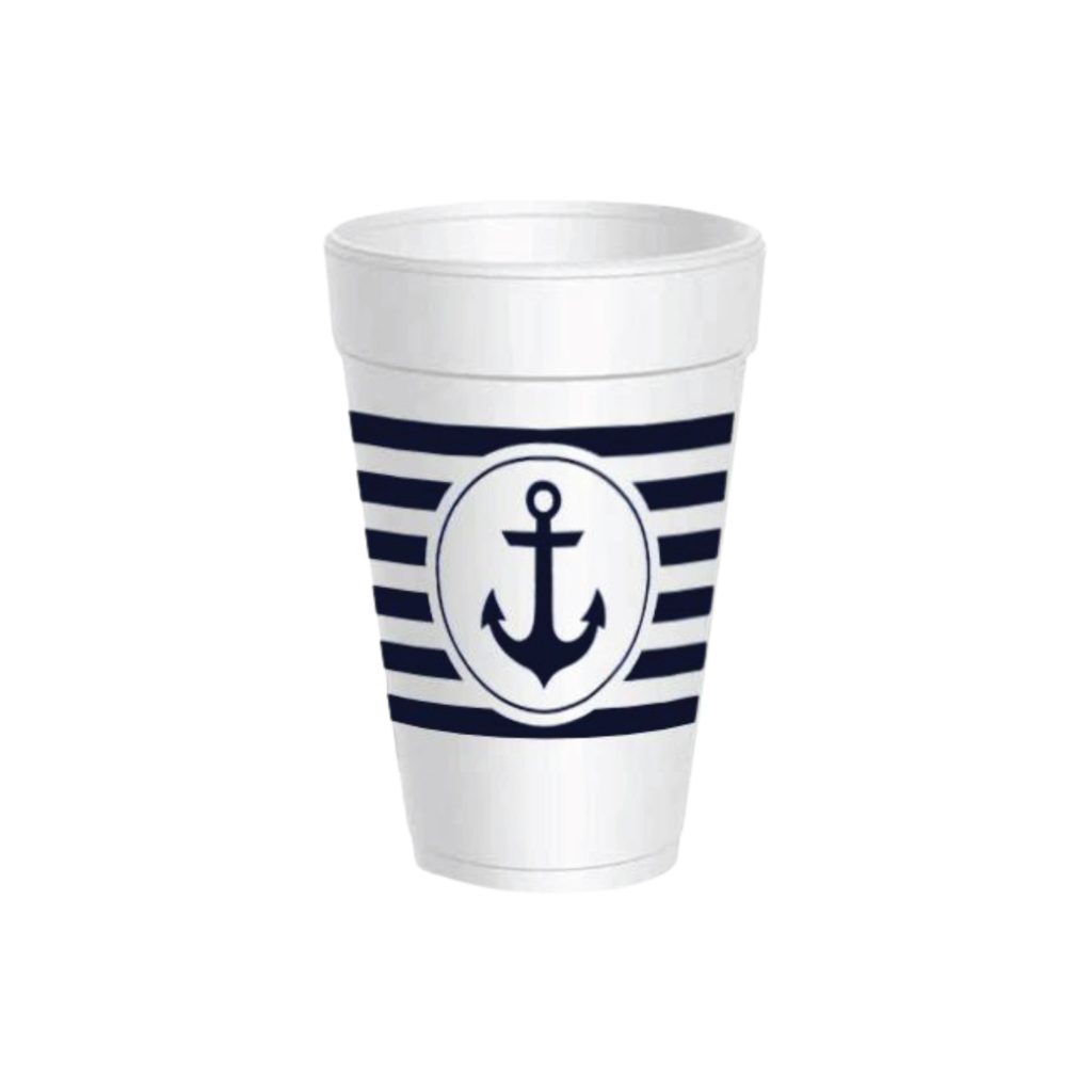 Navy Anchor Styrofoam Cups With Lids 10ct