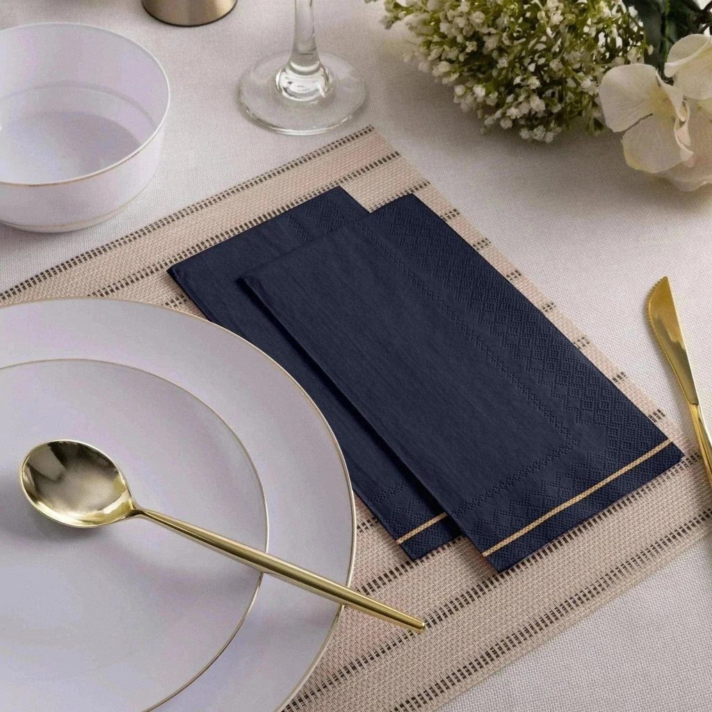 Navy & Gold Stripe Paper Guest Towels 16ct