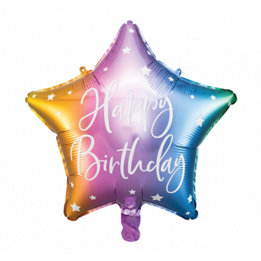 Rainbow Ombre Happy Birthday Star Balloon 15.5in