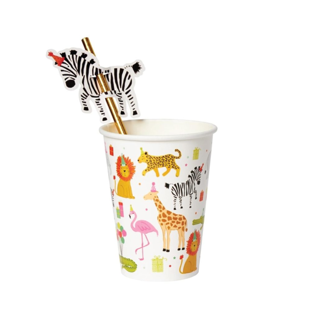 Party Animals Birthday Paper Cups & Straws 8ct