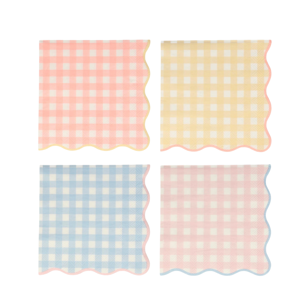 Pastel Gingham Scalloped Dessert Napkins 20ct