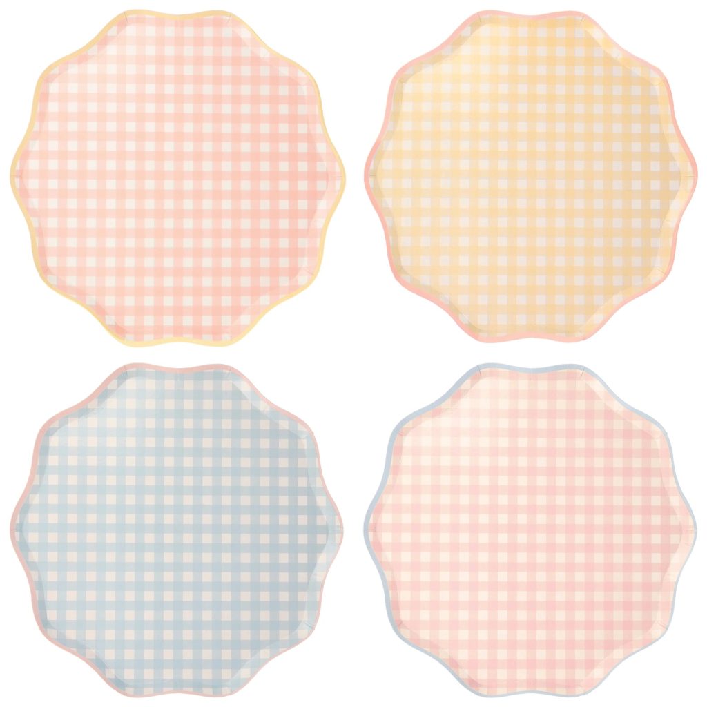 Pastel Gingham Scalloped Dinner Plates 12ct