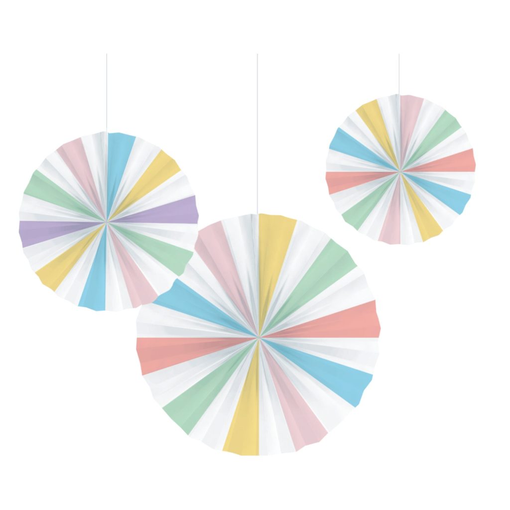 Pastel Striped Paper Fan Decorations 3ct