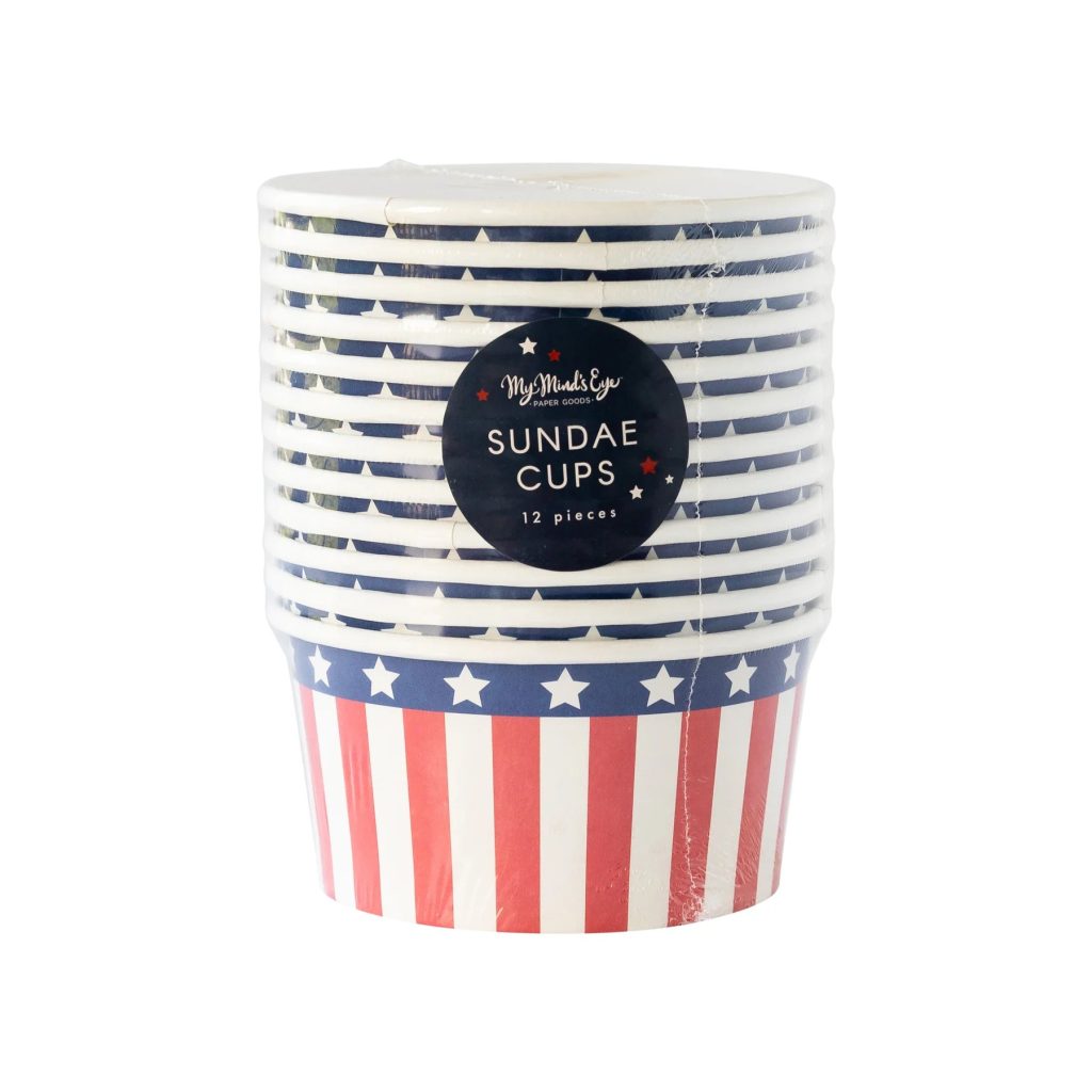 Patriotic Stars & Stripes Ice Cream Cups & Wooden Spoons