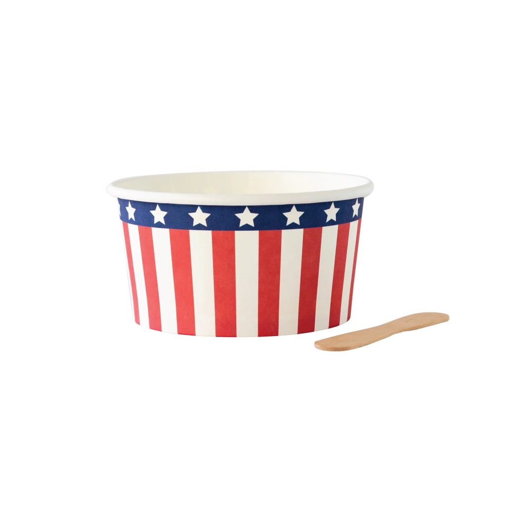 Patriotic Stars & Stripes Ice Cream Cups & Wooden Spoons