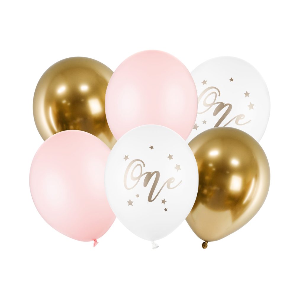 Pink & Gold 1st Birthday Balloon Bouquet 6ct