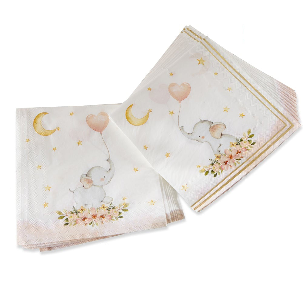 Pink Baby Elephant Lunch Napkins 30ct