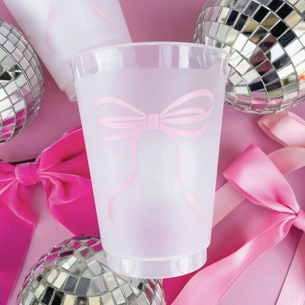 Pink Bow Frosted Plastic Cups 6ct