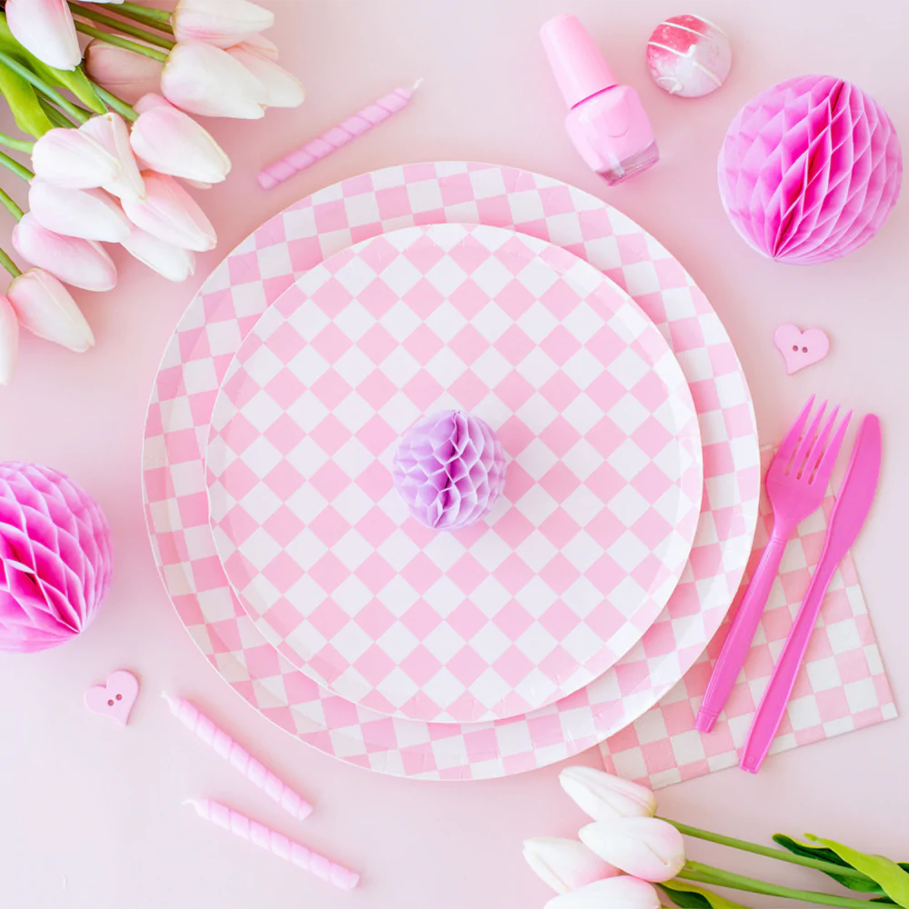 Pink Checkered Dessert Plates 8ct