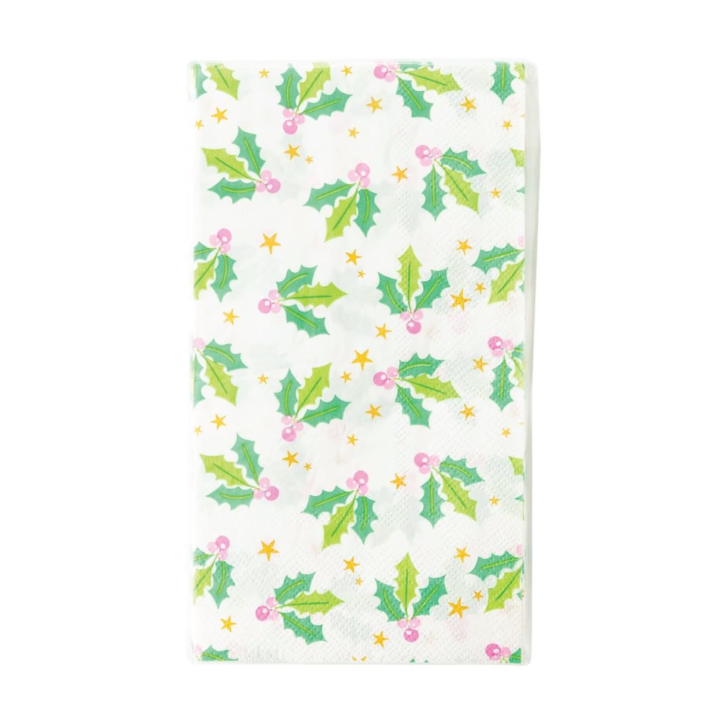 Pink Christmas Holly Paper Guest Towels 24ct