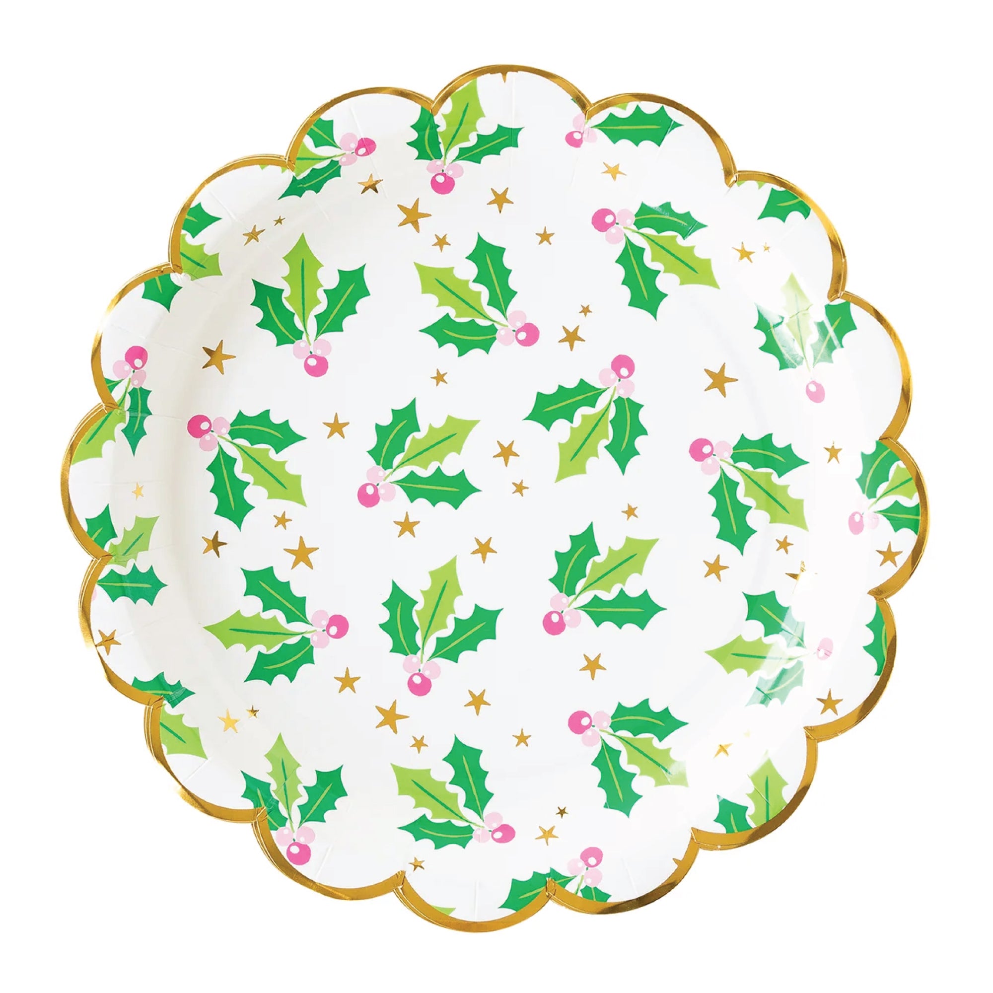 Pink Christmas Holly Lunch Plates 8ct