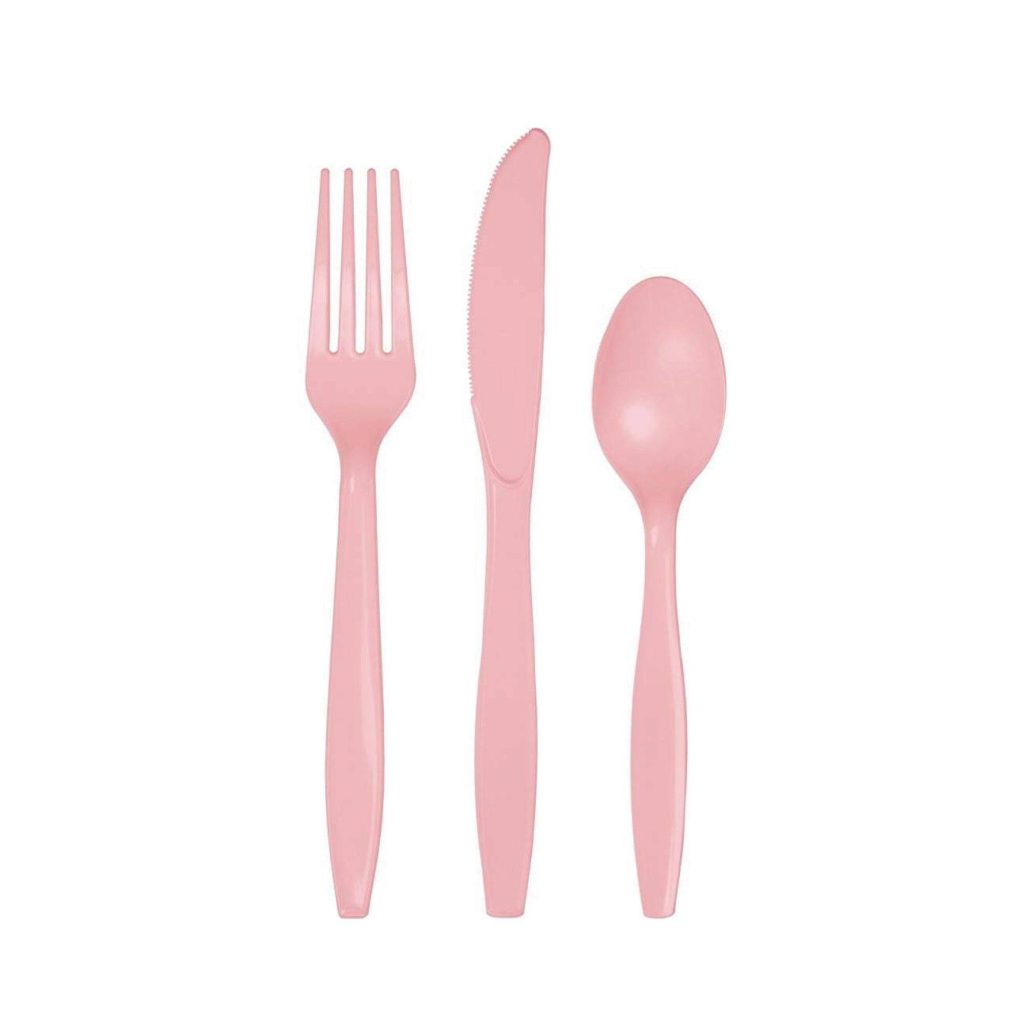 Light Pink Premium Plastic Cutlery Set For 8