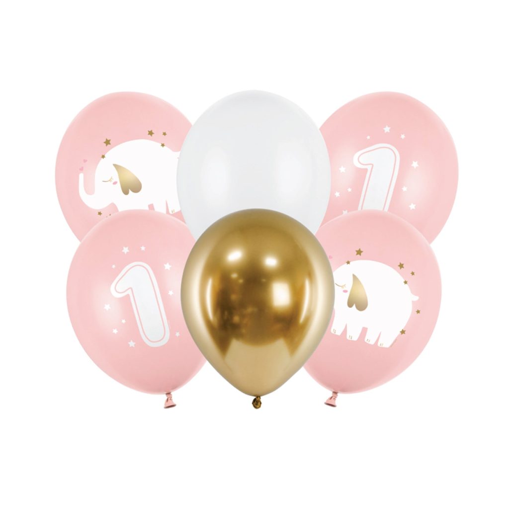 Pink Elephant 1st Birthday Balloon Bouquet 6ct