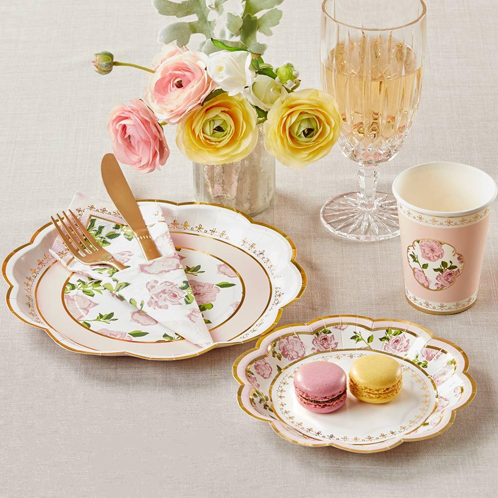 Pink Floral Tea Time Lunch Plates 16ct