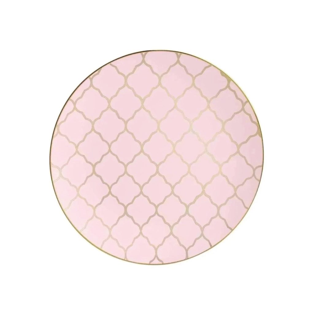 Pale Pink & Gold Lattice Plastic Dessert Plates 10ct