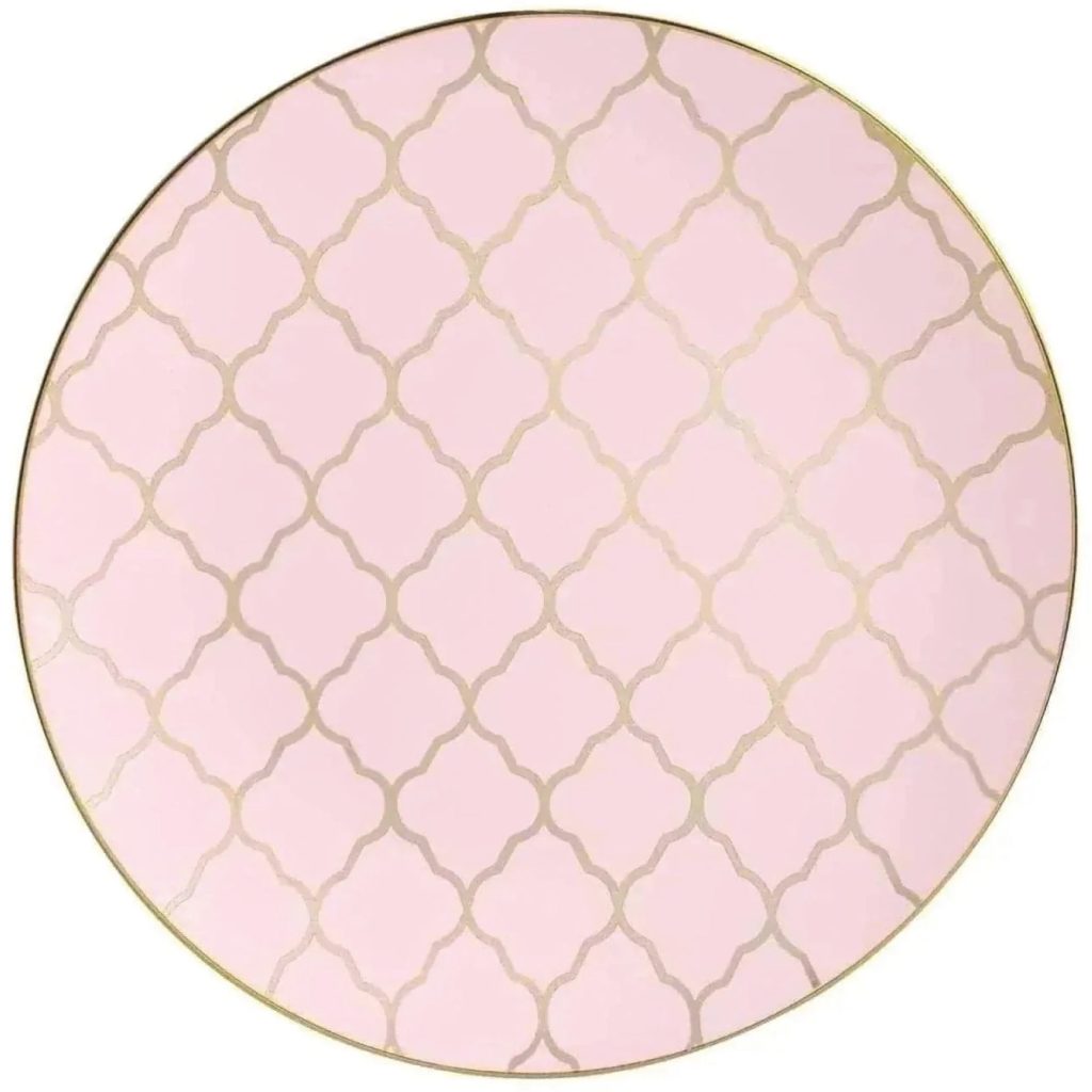 Pale Pink & Gold Lattice Plastic Dinner Plates 10ct