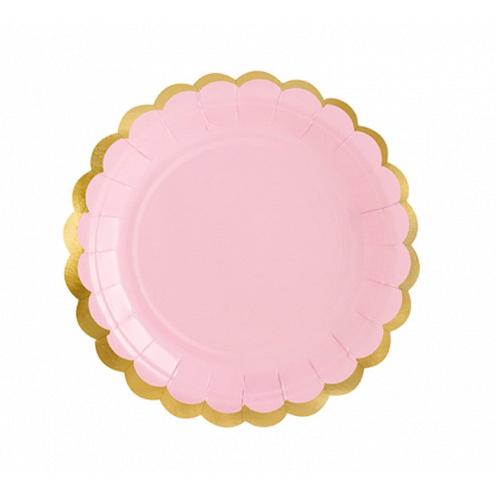 Pink Gold-Trimmed Scalloped Dessert Plates 6ct