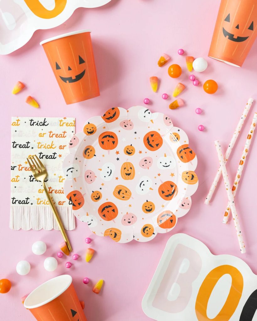 Pink Halloween Jack O’Lantern Plastic Straws 12ct