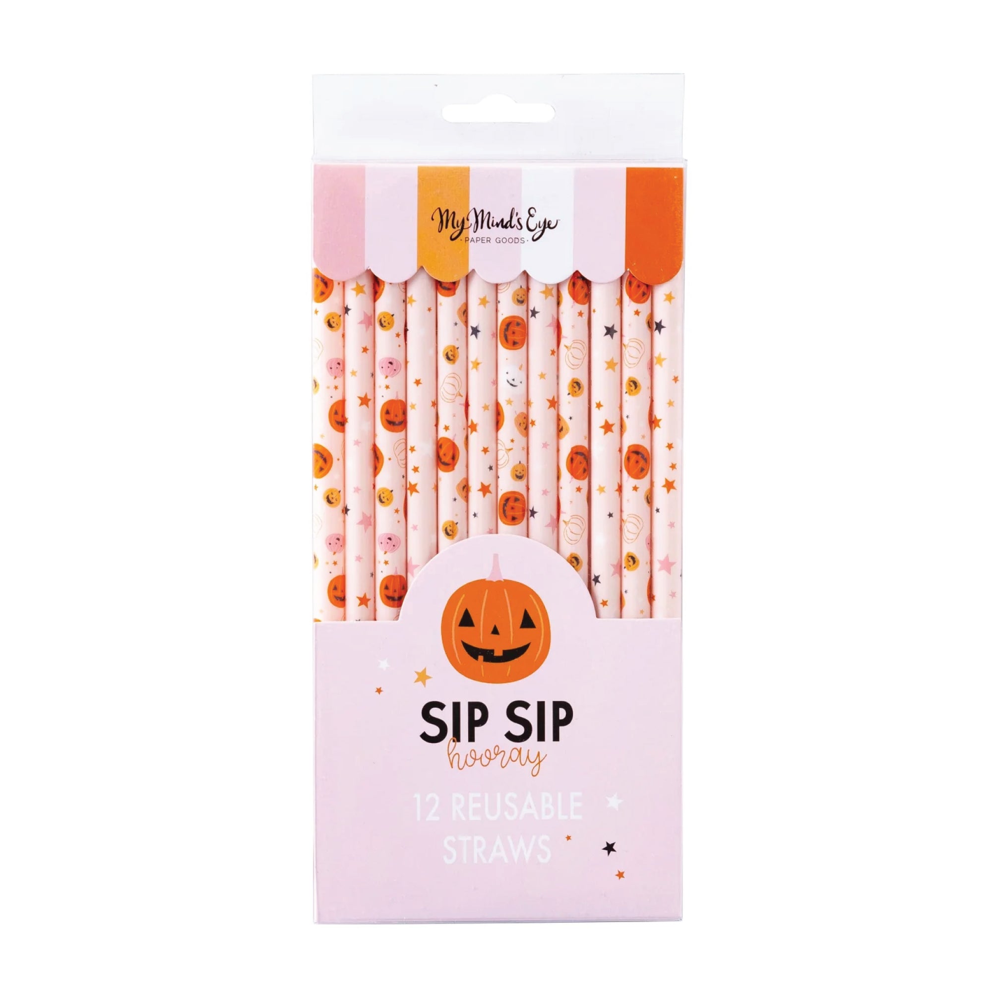 Pink Halloween Jack O’Lantern Plastic Straws 12ct