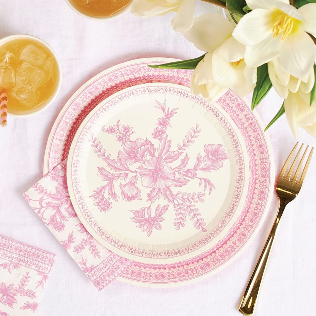 Pink Toile Dessert Plates 10ct