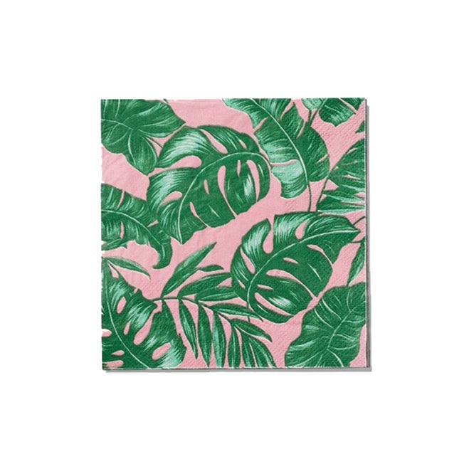 Pink Palm Leaf Cocktail Napkins 25ct