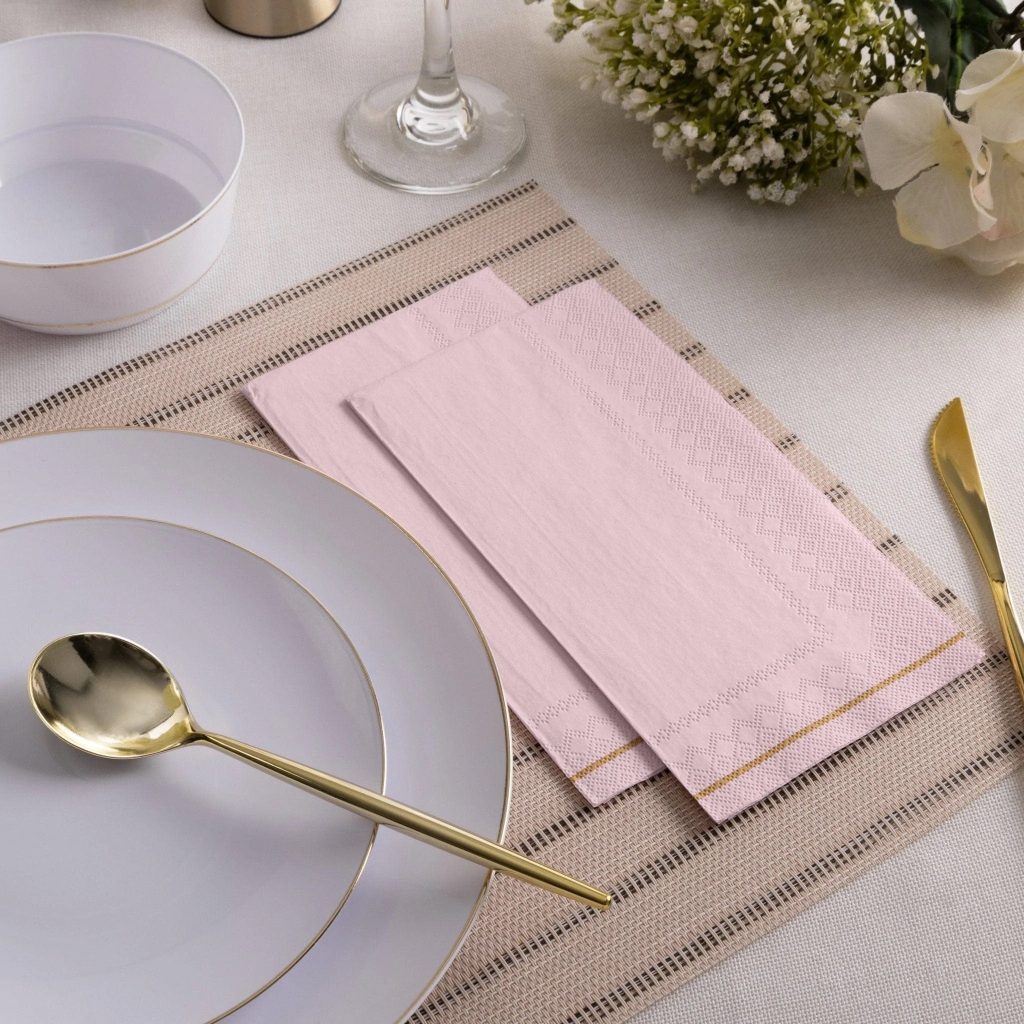 Pale Pink & Gold Stripe Paper Guest Towels 16ct