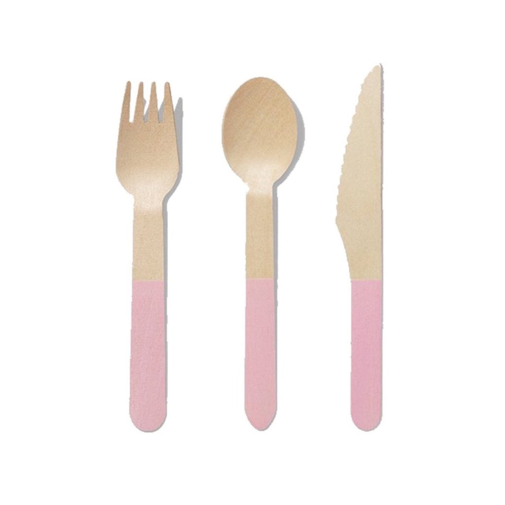 Pale Pink Wooden Cutlery Set For 10