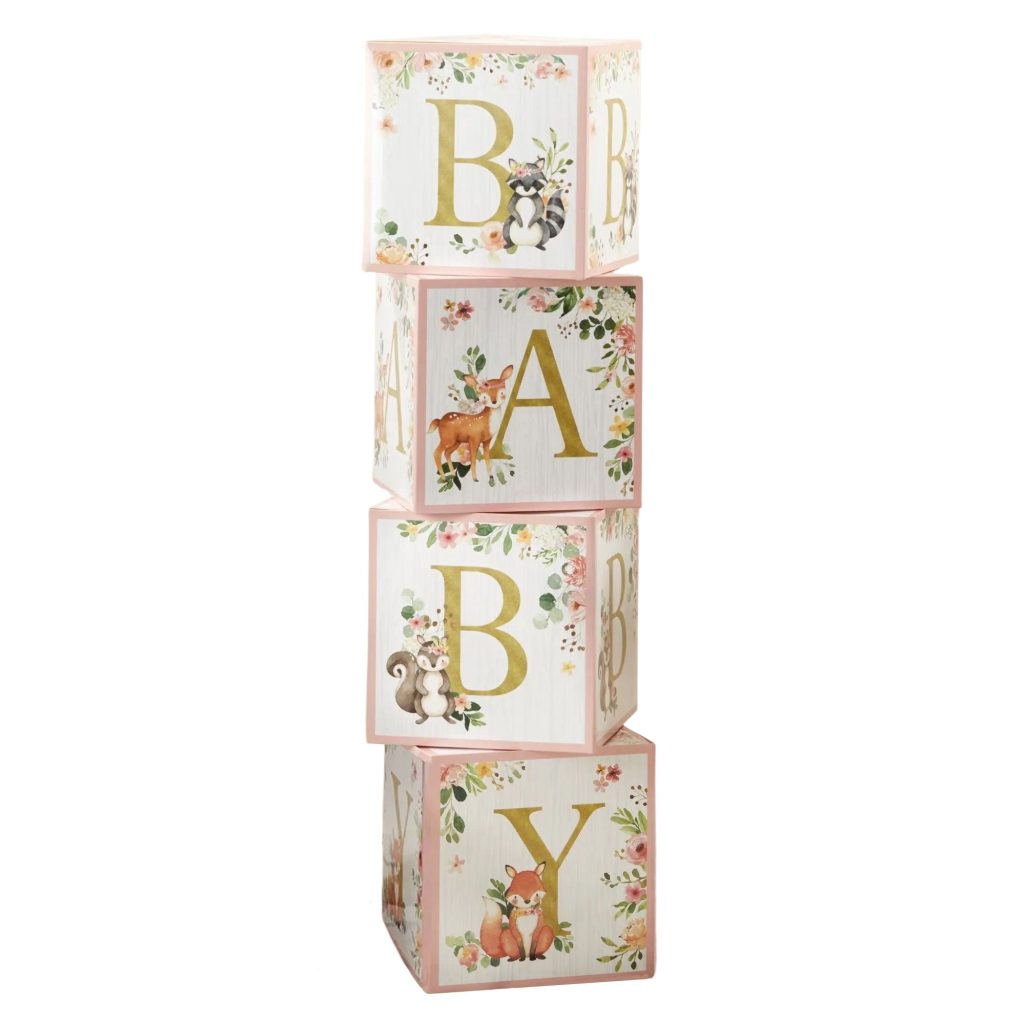 Pink Woodland Baby Block Decorations 4ct